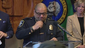 Seattle Police Chief Adrian Diaz breaks down at announcement of new interim chief