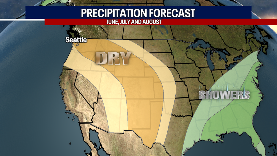 This map indicates that wetter-than-usual weather is forecast for much of the country.