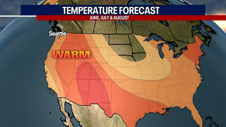 This map indicates that warmer-than-normal weather is forecast for much of the country.