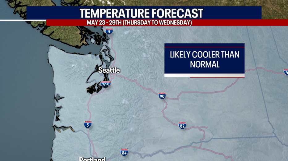 The blue colors on this map indicate that Washington is anticipating cooler-than-normal weather.