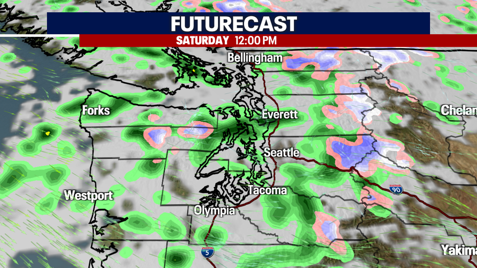 Rain showers hitting the Seattle area midday Saturday