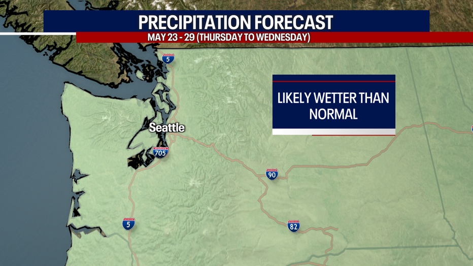 The green colors on this map indicate that Washington is expecting wetter-than-normal weather