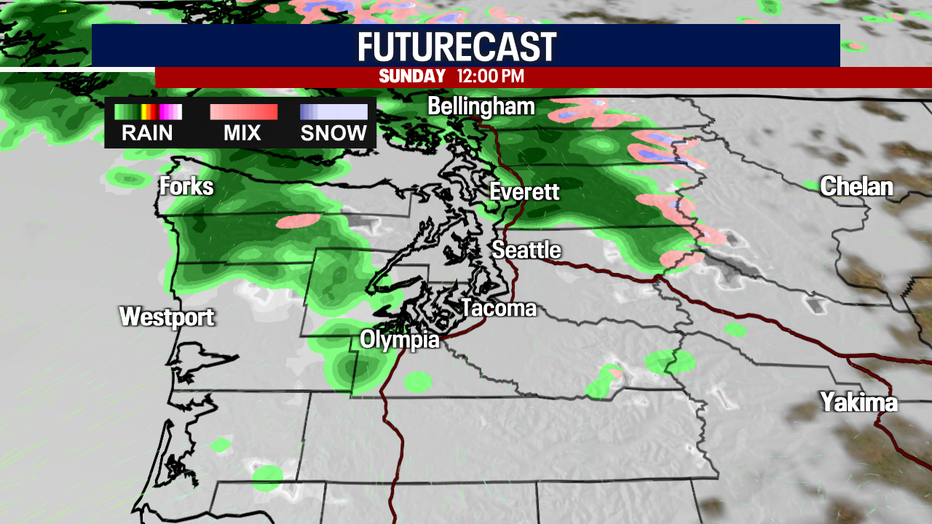 This map indicates that showers persist at noon for the North Sound and North Coast